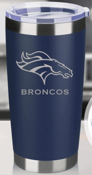 Laser etched Broncos 20oz stainless tumbler